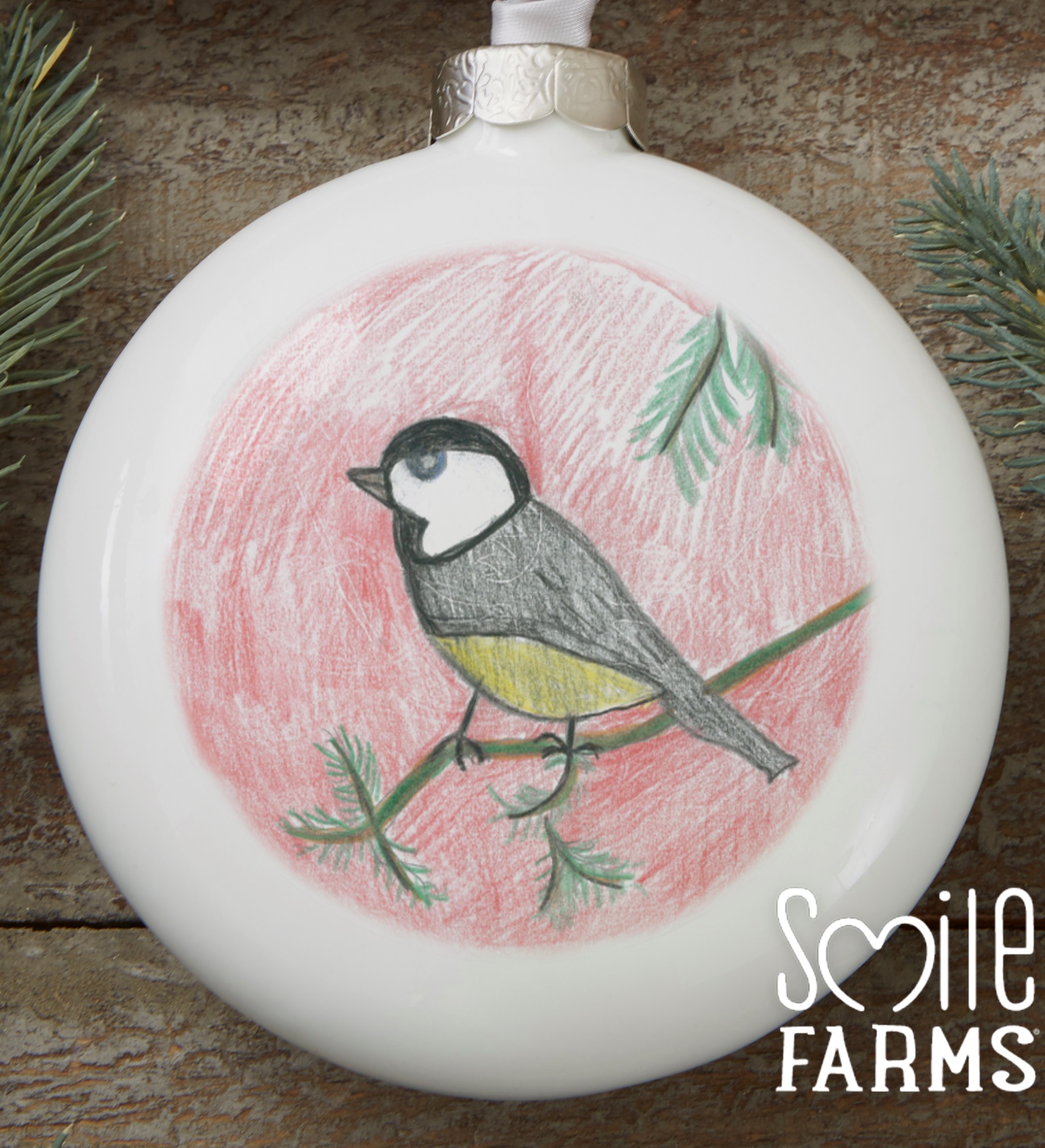 Perched on a Pine Personalized Smile Farms Deluxe Slim Globe Ornament